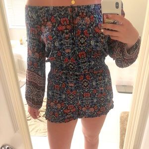 Long sleeve off the shoulder floral romper